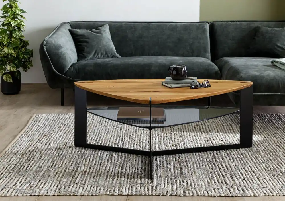 Couchtisch Wildeiche mit Glasboden 120x70x44 natur geölt STARNBERG #25 Preiswert