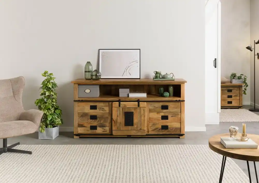 Sideboard Mango 180x45x90 natur lackiert RAILWAY #167 Direktkauf