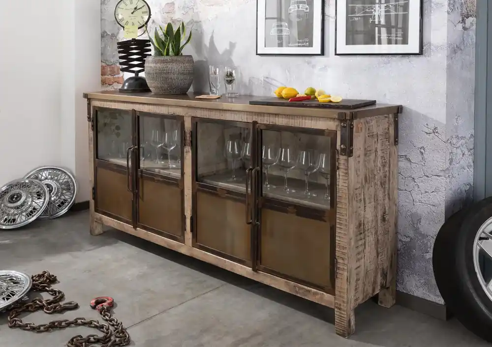 Sideboard Mango 180x40x90 braun lackiert HEAVY INDUSTRY #250 Schnäppchen
