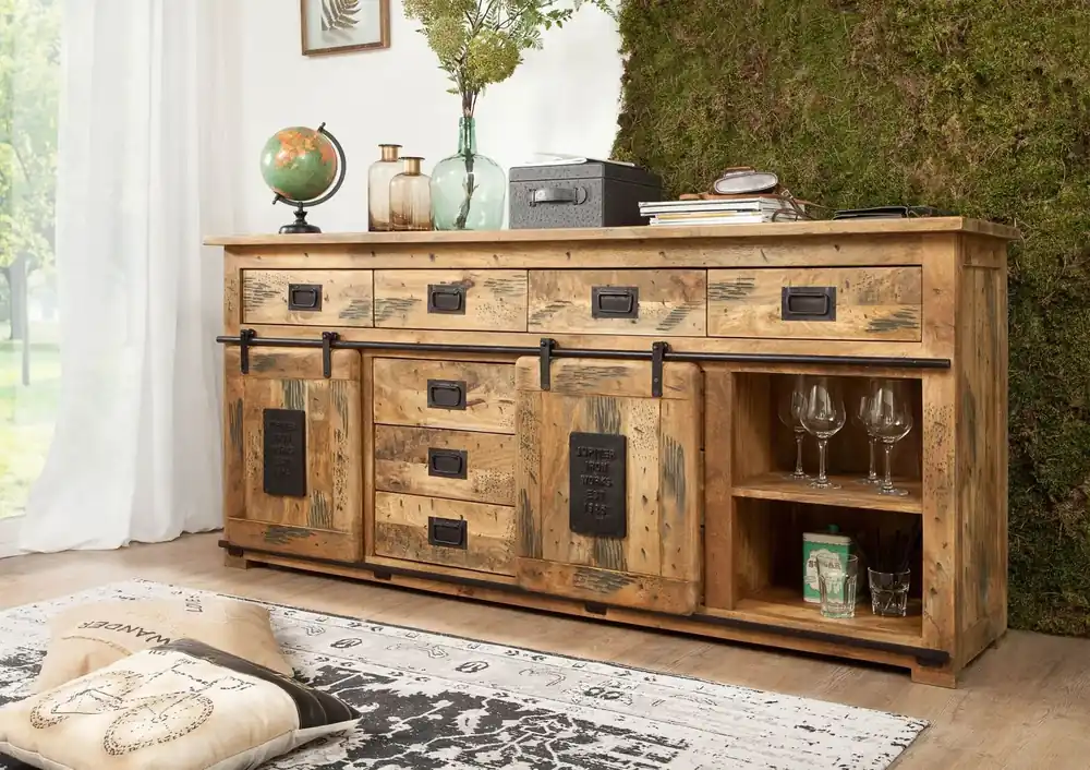 Sideboard Mango 200x45x90 natur lackiert RAILWAY #122 Online Kaufen