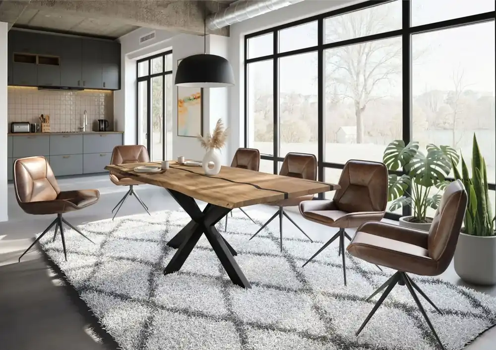 Baumtisch Mango 220x100x74 natur lackiert / Epoxid schwarz, Kreuzgestell anthrazit matt EPOXY Nur Heute