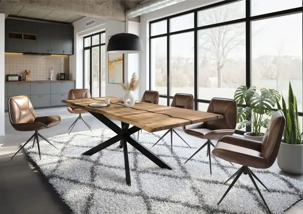 Beliebt Baumtisch Mango 240x100x76 natur lackiert / Epoxid schwarz, Kreuzgestell 2 anthrazit matt EPOXY