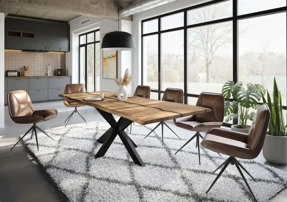 Günstig Baumtisch Mango 240x100x74 natur lackiert / Epoxid schwarz, Kreuzgestell anthrazit matt EPOXY