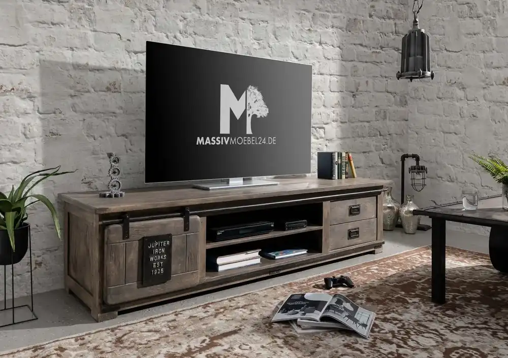 Geprüft TV-Board Mango 200x55x50 grau lackiert RAILWAY #236