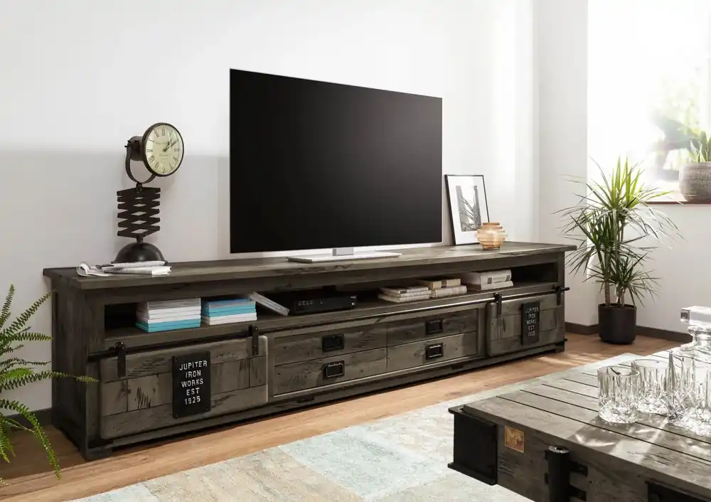 Zertifiziert TV-Board Mango 260x50x60 grau lackiert RAILWAY #255