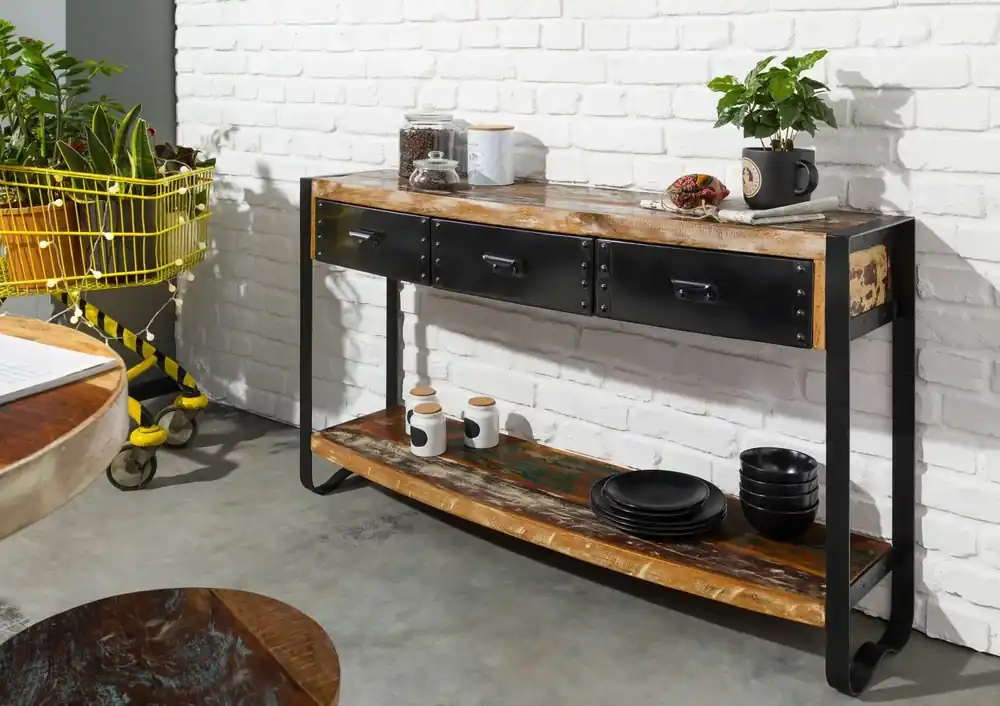 Solange Der Vorrat Reicht Konsolentisch Altholz 135x35x80 mehrfarbig lackiert INDUSTRIAL #42