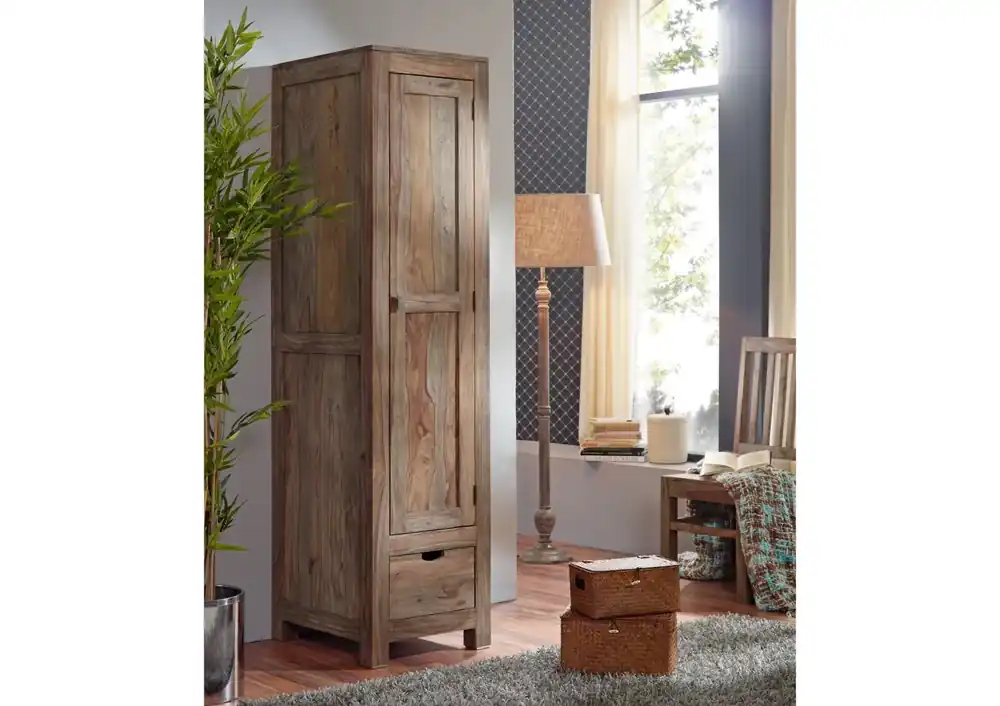 Schrank Sheesham 48x60x200 grau geölt NATURE GREY #98 Super-Preis