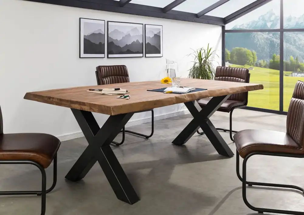 Beliebt Baumtisch Sheesham 220x100x77 grau gebeizt / X-Beine anthrazit matt FREEFORM 5