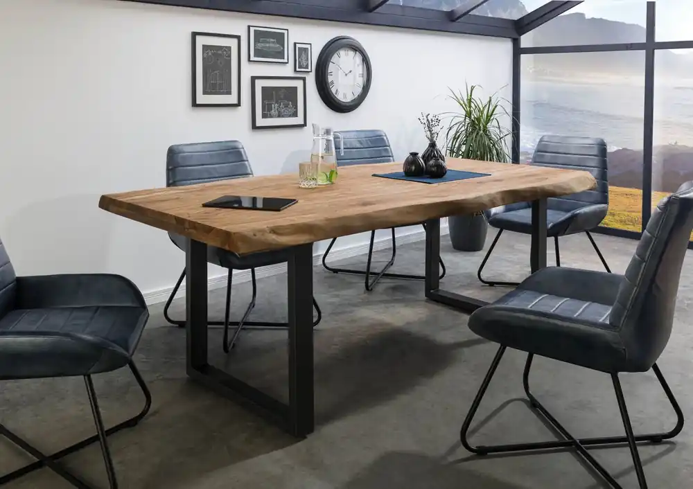 Saisonangebot Baumtisch Sheesham 220x100x77 natur gebeizt / U-Beine anthrazit matt FREEFORM 5