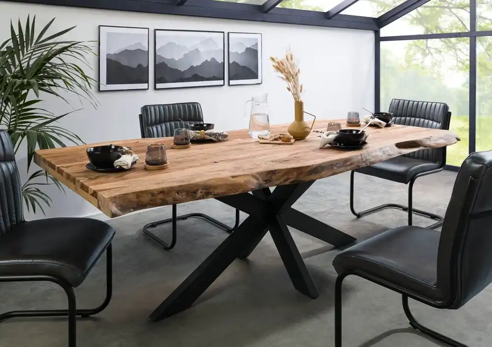 Baumtisch Sheesham 200x100x77 natur sandgestrahlt / Kreuzgestell anthrazit matt FREEFORM 5 Schneller Versand