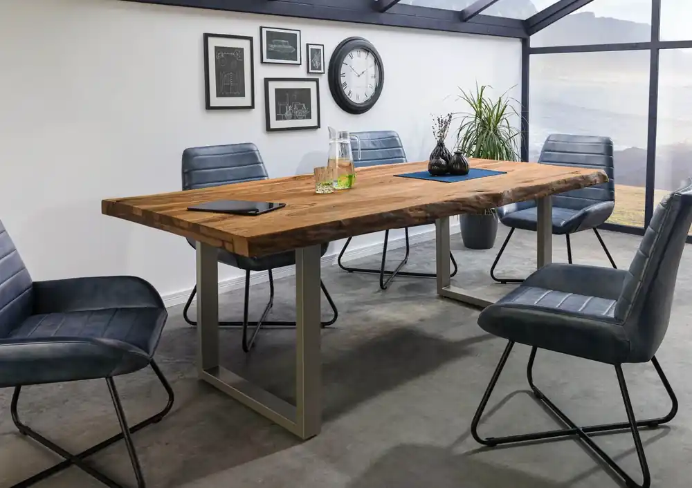 Baumtisch Sheesham 240x100x77 natur sandgestrahlt / U-Beine silber matt FREEFORM 5 Markenware