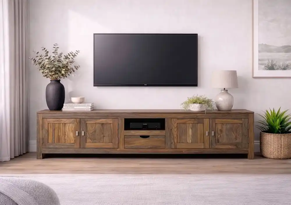 Neu TV-Board Sheesham 220x45x56 grau geölt NATURE GREY #38