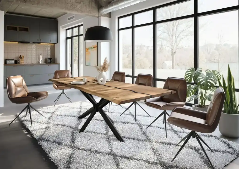 Baumtisch Mango 260x100x74 natur lackiert / Epoxid schwarz, Kreuzgestell rund anthrazit matt EPOXY Meistverkauft
