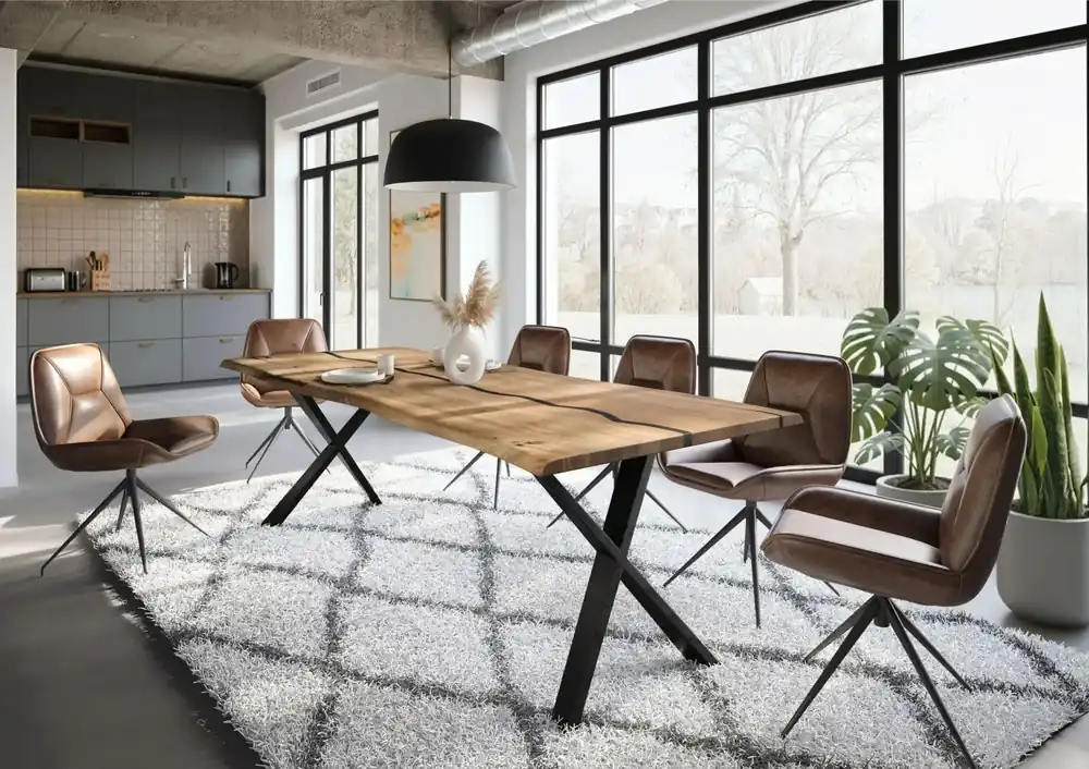 Baumtisch Mango 260x100x76 natur lackiert / Epoxid schwarz, ausgestellte X-Beine anthrazit matt EPOXY Nur Heute