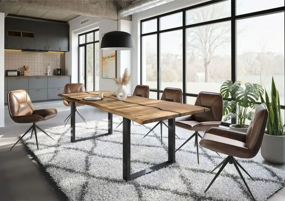 Top-Angebot Baumtisch Mango 260x100x76 natur lackiert / Epoxid schwarz, U-Beine anthrazit glänzend EPOXY