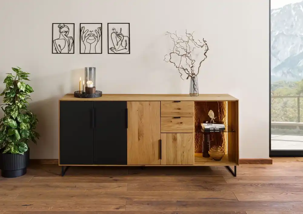 Preis Gesenkt Sideboard Wildeiche 180x43x79 natur geölt LINDAU #109