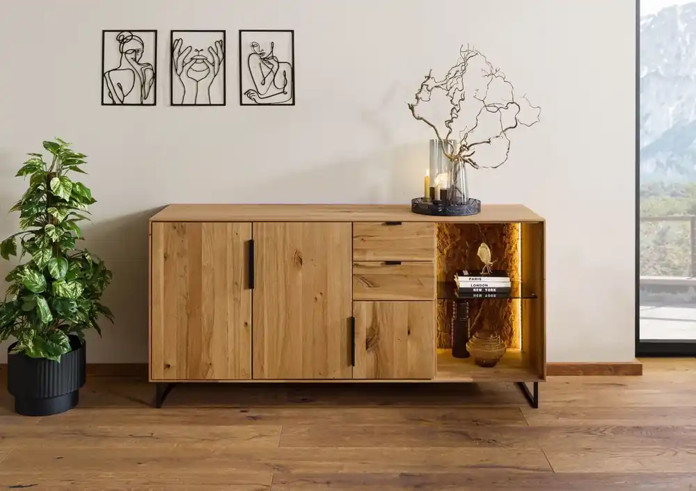 Sideboard Wildeiche 160x43x79 natur geölt LINDAU #08 Direkt Vom Hersteller