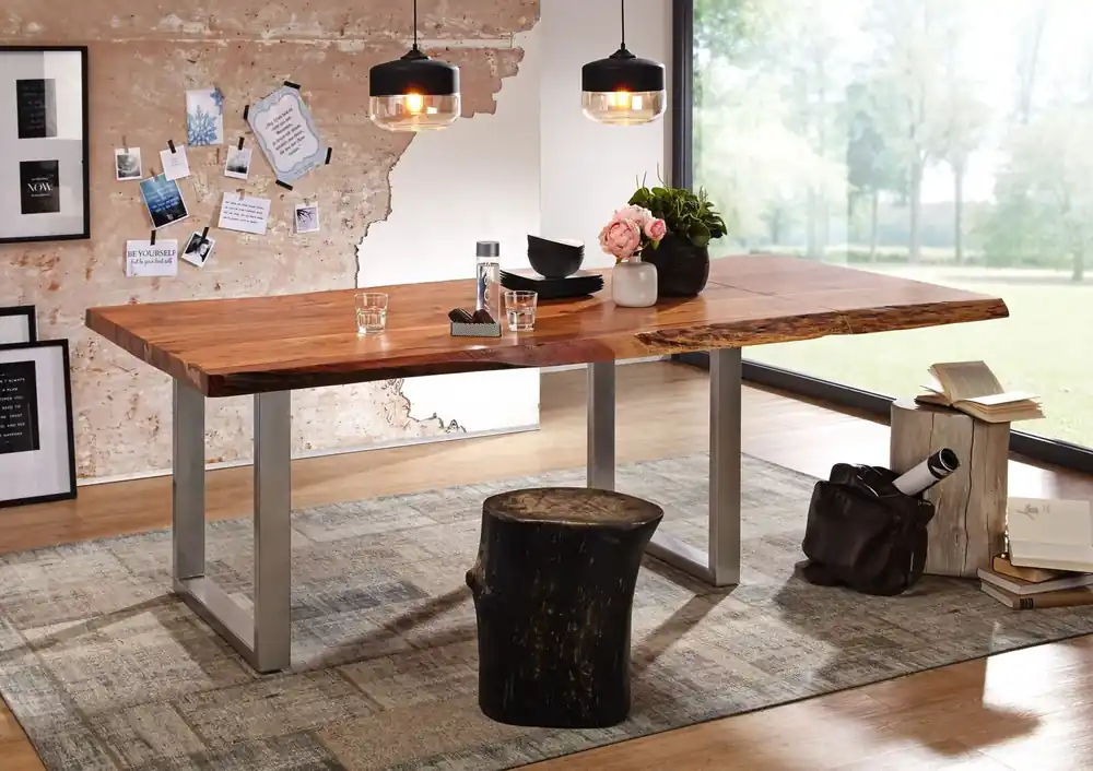Sonderangebot Baumtisch mit Ansteckplatte Akazie 180-240x100x78cm walnuss lackiert FREEFORM 2 #23