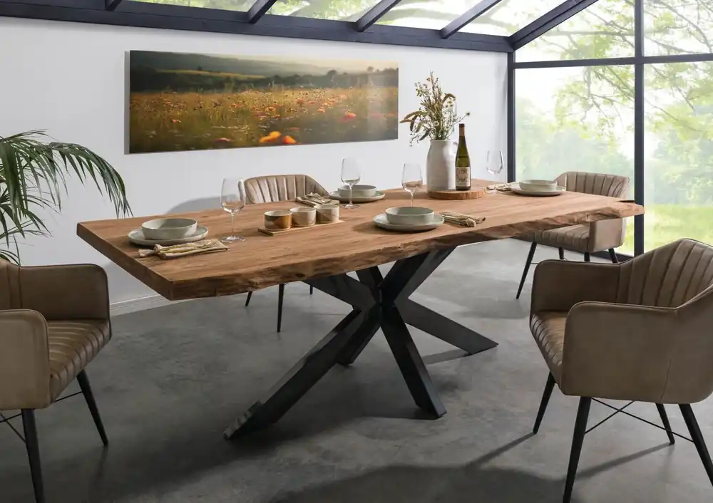 Direktkauf Baumtisch Sheesham 260x100x77 natur gebeizt / Kreuzgestell anthrazit glänzend FREEFORM 5