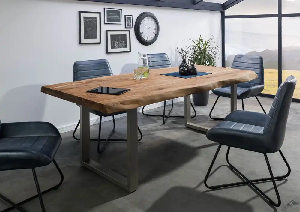 Sonderaktion Baumtisch Sheesham 260x100x77 natur gebeizt / U-Beine silber matt FREEFORM 5