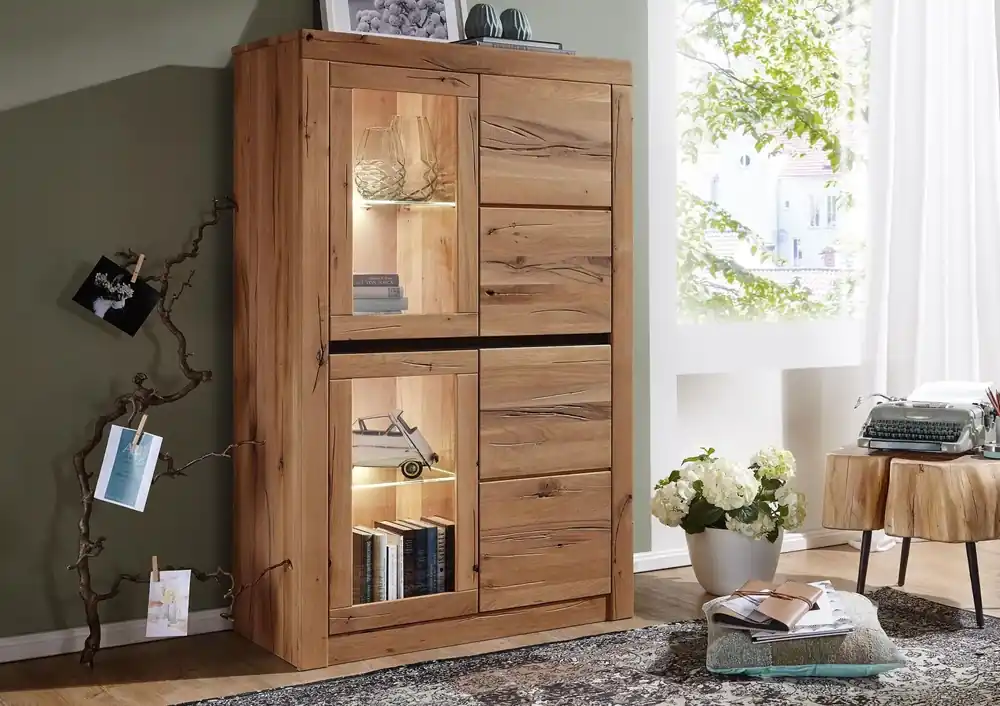 Markenware Vitrine Wild-/Zerreiche 95x42x150 natur geölt MONTREUX #102
