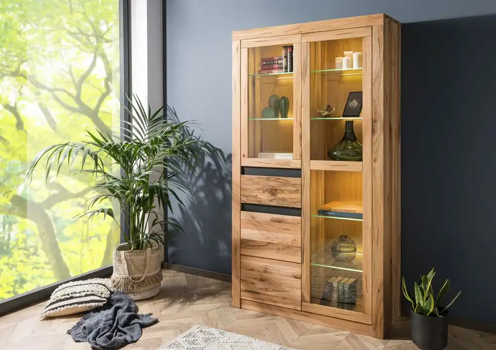 Jetzt Kaufen Vitrine Wild-/ Zerreiche 110x42x200 Eiche natur geölt MONTREUX #118