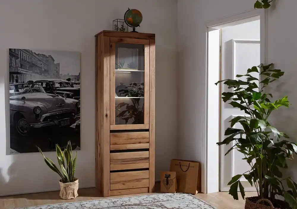 Vitrine Wild-/Zerreiche 62x42x191 natur geölt MONTREUX #121 Preis Gesenkt
