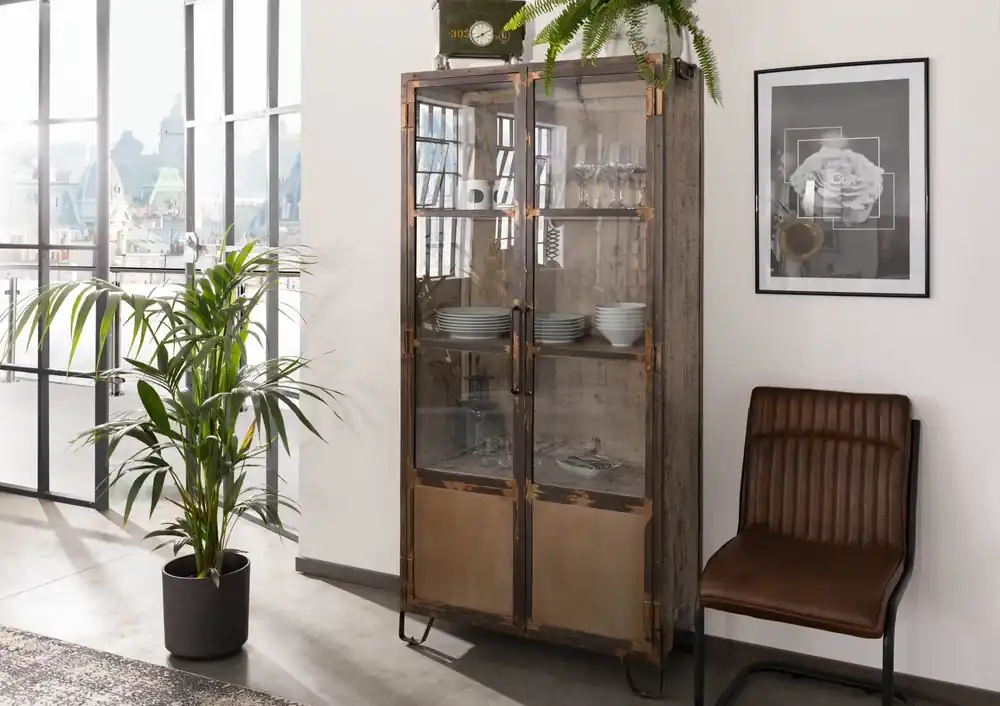 Expressversand Vitrine Mango 90x40x190 braun lackiert HEAVY INDUSTRY #223
