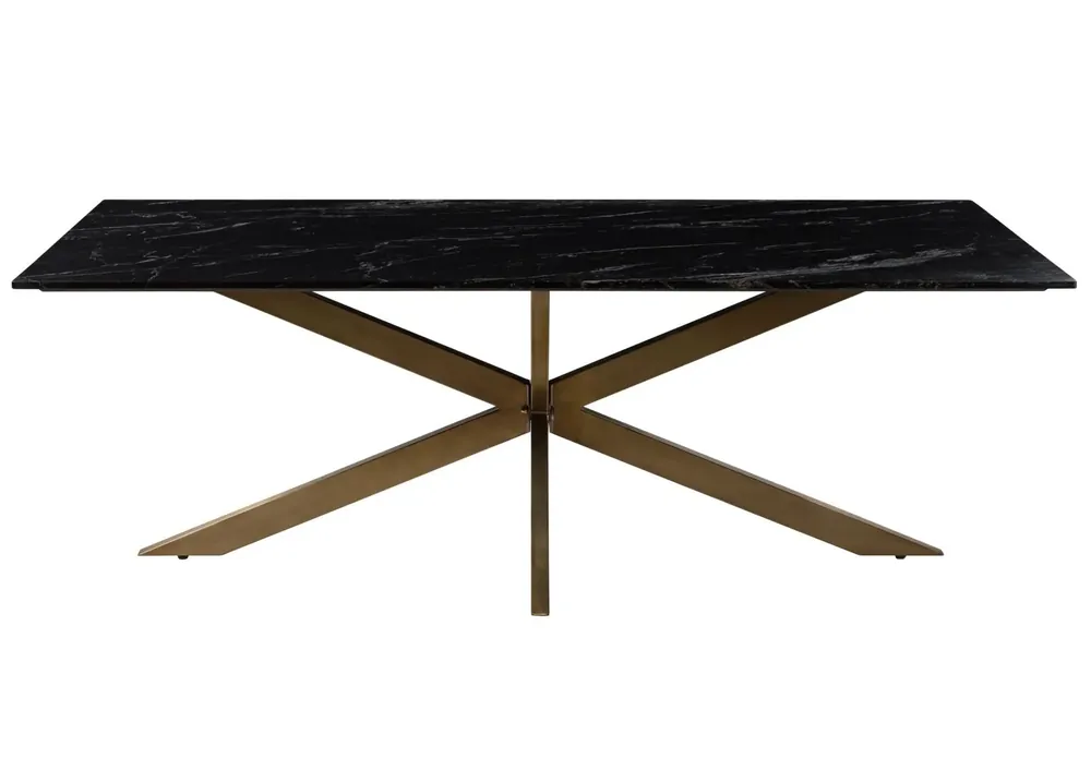 Esstisch 220x100x76 Marmor schwarz / Kreuzgestell Eisen Antik Messing BARCELONA #403 Sale