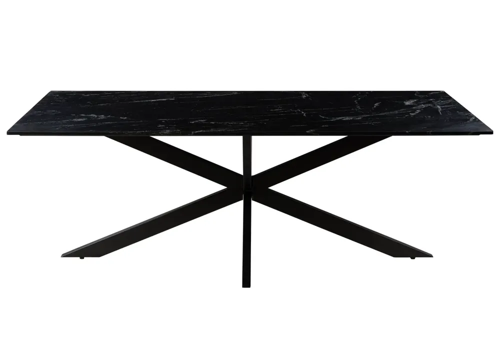 Esstisch 220x100x76 Marmor schwarz / Kreuzgestell Eisen schwarz BARCELONA #413 Neue Kollektion