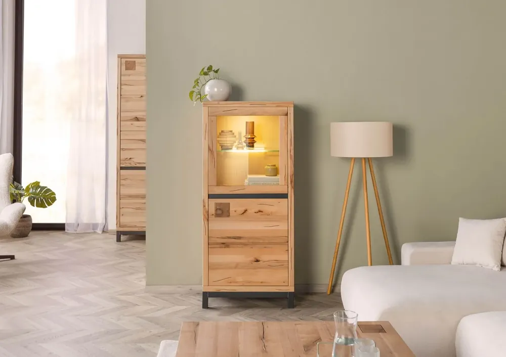 Neu Vitrine Kernbuche 65x40x148 natur geölt VILLANDERS #104