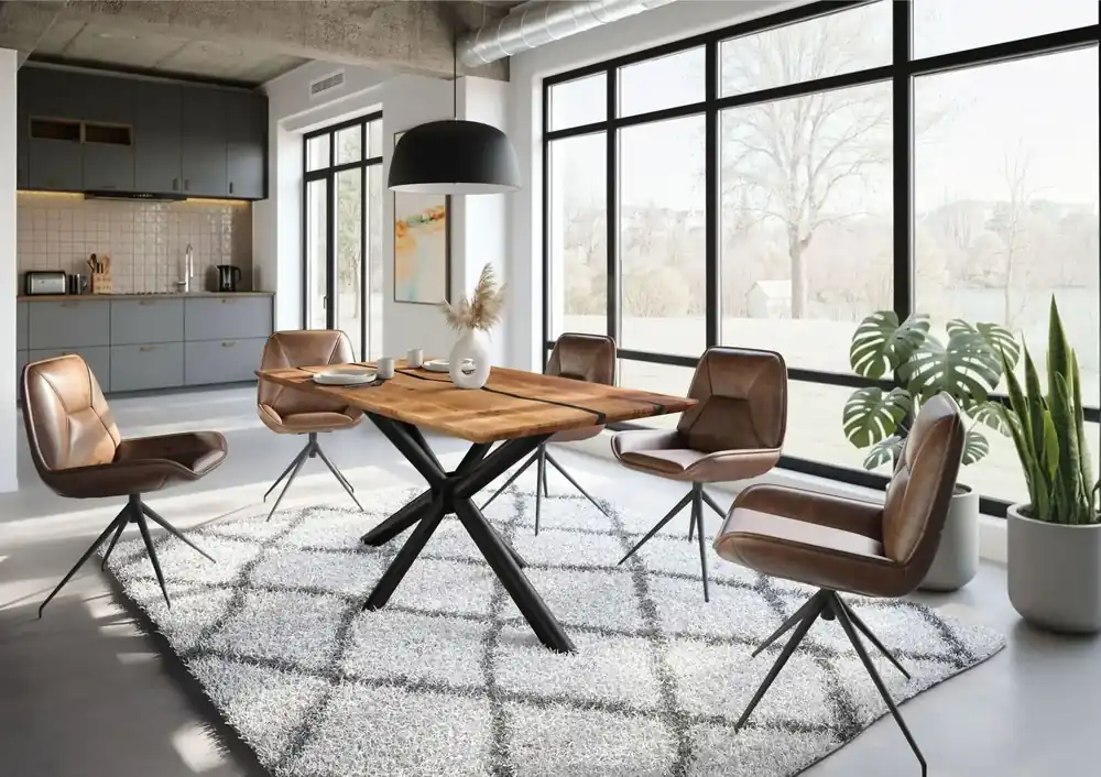 Jetzt Bestellen Esstisch Akazie 180x90x74 natur lackiert / Epoxid schwarz, Kreuzgestell rund anthrazit matt EPOXY