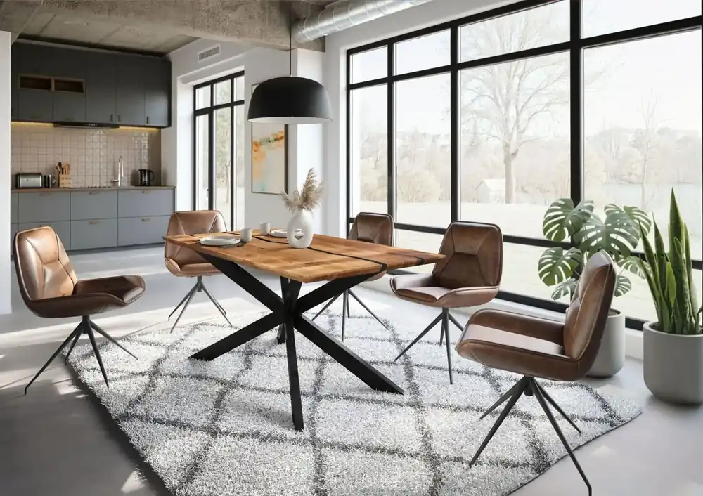 Esstisch Akazie 180x90x76 natur lackiert / Epoxid schwarz, Kreuzgestell 2 anthrazit matt EPOXY Markenware
