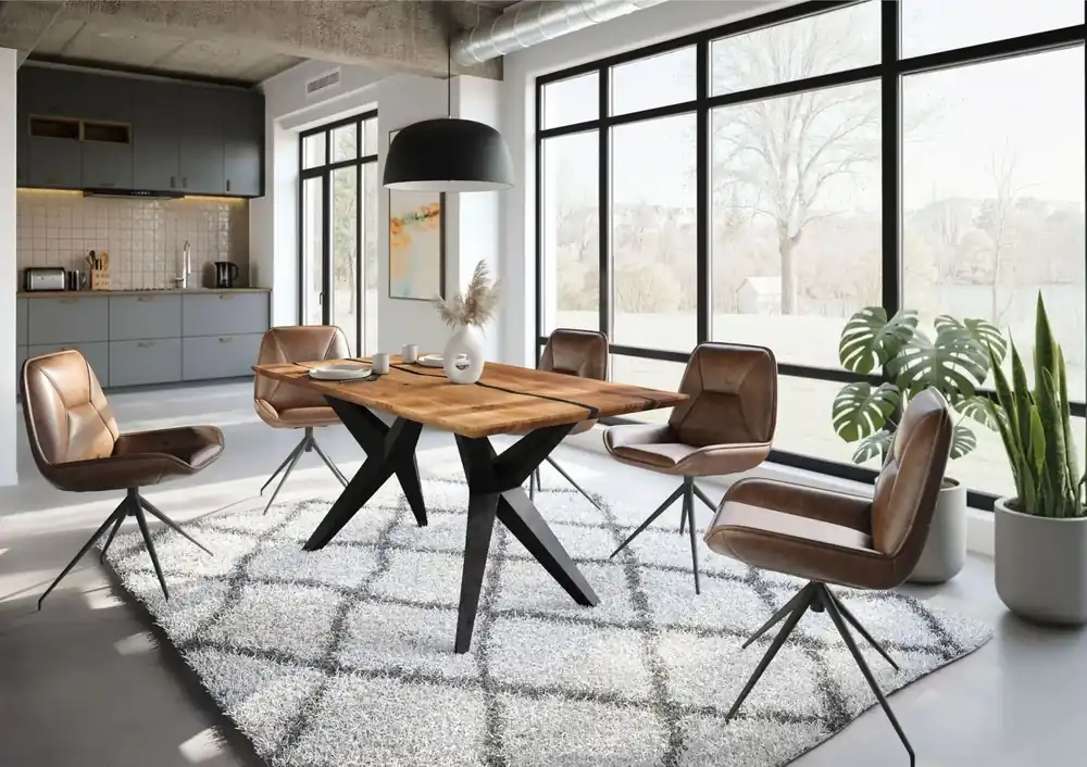Esstisch Akazie 180x90x76 natur lackiert / Epoxid schwarz, Sterngestell anthrazit matt EPOXY Neuheit