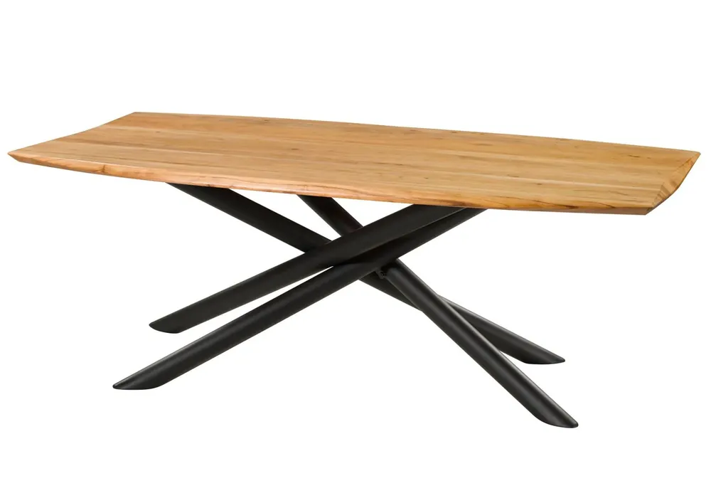 Esstisch Akazie 200x100x77 natur lackiert / Mikado-Beine rund schwarz Geprüft