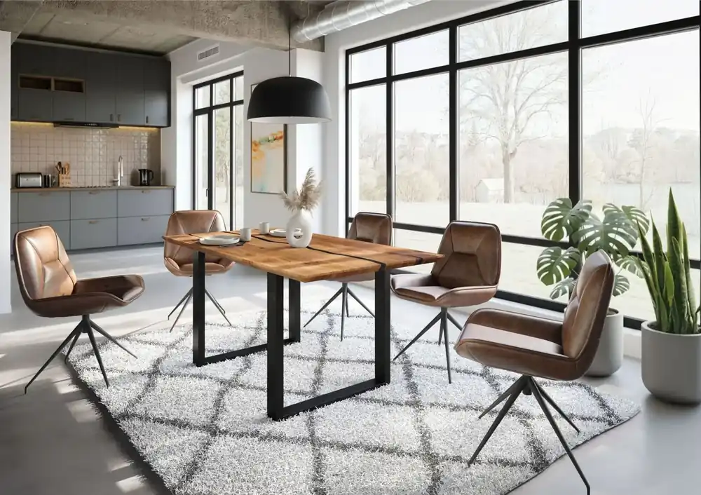 Expressversand Esstisch Akazie 180x90x76 natur lackiert / Epoxid schwarz, U-Beine anthrazit matt EPOXY