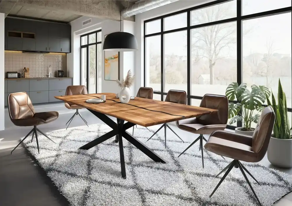 Esstisch Akazie 260x100x76 natur lackiert / Epoxid schwarz, Kreuzgestell 2 anthrazit matt EPOXY Günstig
