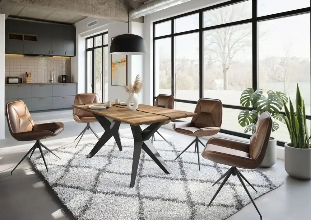 Esstisch Mango 160x90x76 natur lackiert / Epoxid schwarz, Sterngestell anthrazit glänzend EPOXY Nur Heute