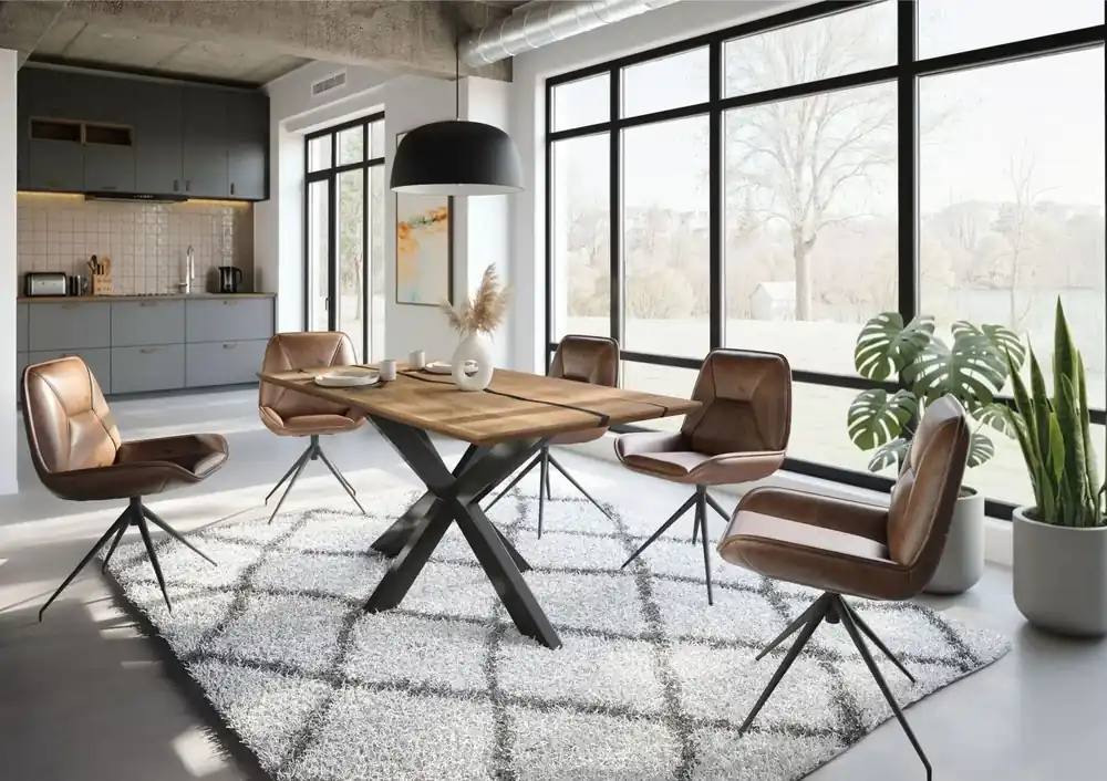 Sichere Zahlung Esstisch Mango 180x90x74 natur lackiert / Epoxid schwarz, Kreuzgestell anthrazit glänzend EPOXY