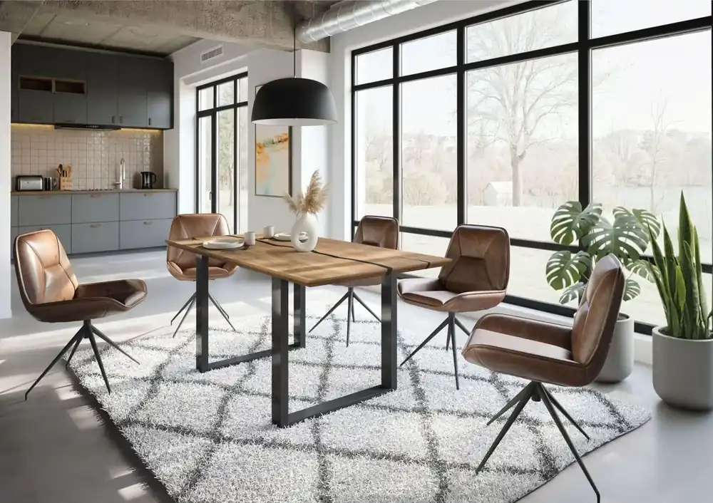 Esstisch Mango 180x90x76 natur lackiert / Epoxid schwarz, U-Beine anthrazit glänzend EPOXY Bestpreis