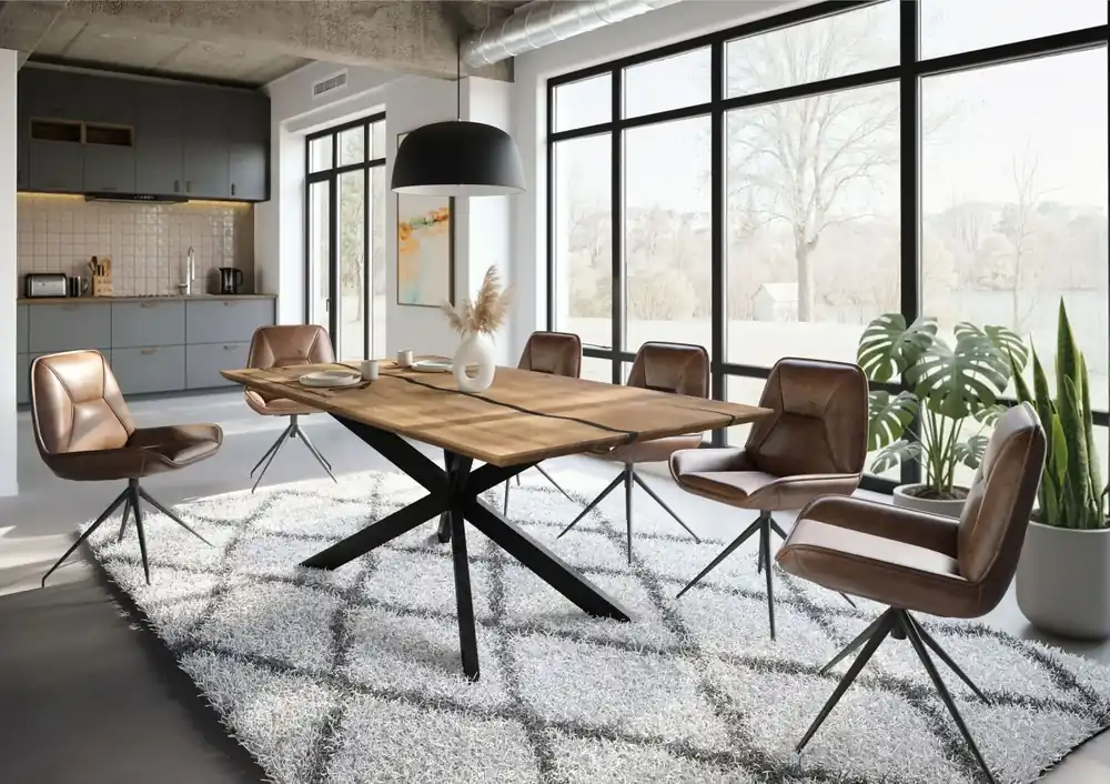 Esstisch Mango 200x100x76 natur lackiert / Epoxid schwarz, Kreuzgestell 2 anthrazit matt EPOXY Preisknaller
