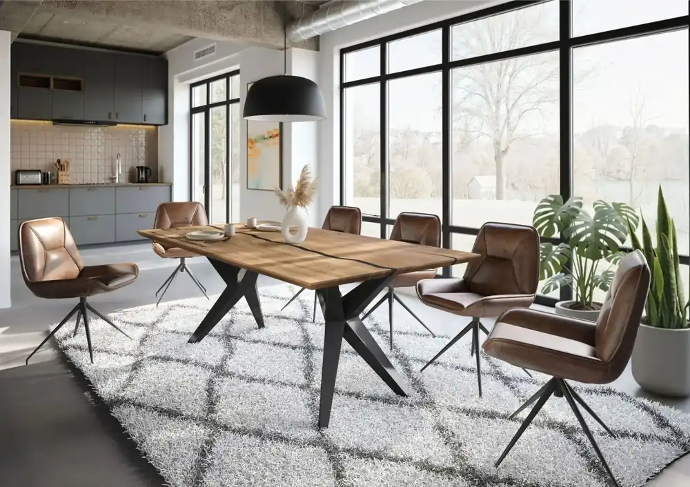 Esstisch Mango 200x100x76 natur lackiert / Epoxid schwarz, Sterngestell anthrazit glänzend EPOXY Mega-Angebot