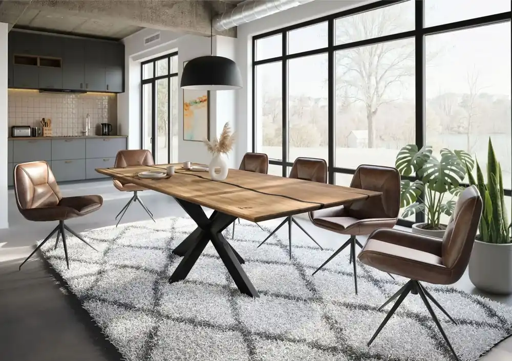 Esstisch Mango 240x100x74 natur lackiert / Epoxid schwarz, Kreuzgestell anthrazit matt EPOXY Top-Angebot