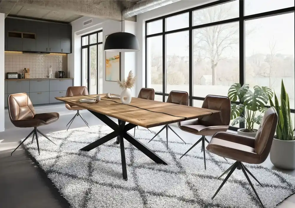 Esstisch Mango 260x100x76 natur lackiert / Epoxid schwarz, Kreuzgestell 2 anthrazit matt EPOXY Sonderaktion