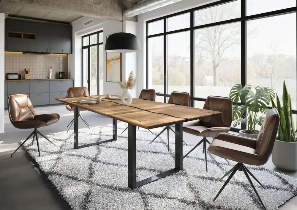 Top-Seller Esstisch Mango 260x100x76 natur lackiert / Epoxid schwarz, U-Beine anthrazit glänzend EPOXY