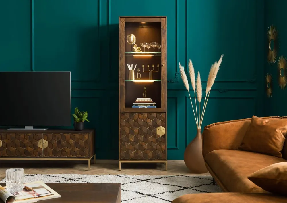 Vitrine Mango 63x40x200 braun geölt DIAMOND #216 Bestseller