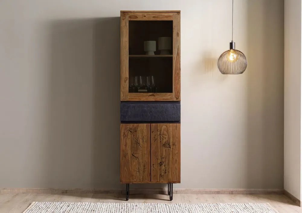 Direkt Vom Hersteller Vitrine Sheesham 60x40x190 natur unbehandelt LICHTENBERG #105
