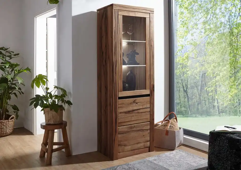 Vitrine Wild-/Zerreiche 62x42x191 Tabacco brown geölt MONTREUX #320 Highlight
