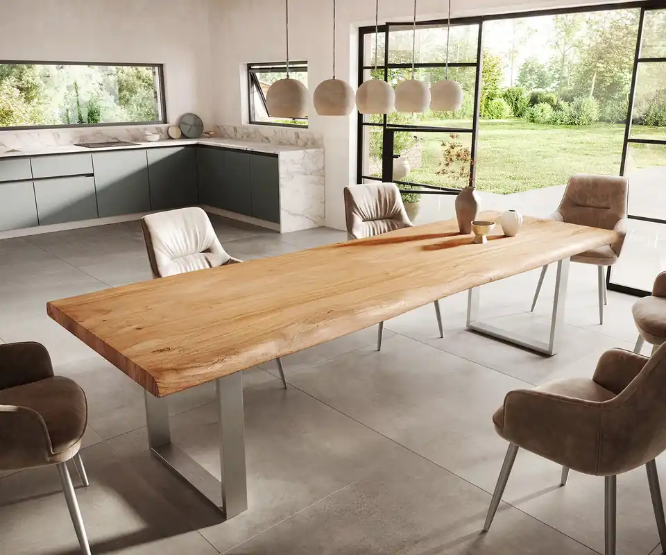 Schnäppchen Esstisch Edge 300x100 XL Akazie Natur Edelstahl Schmal Live-