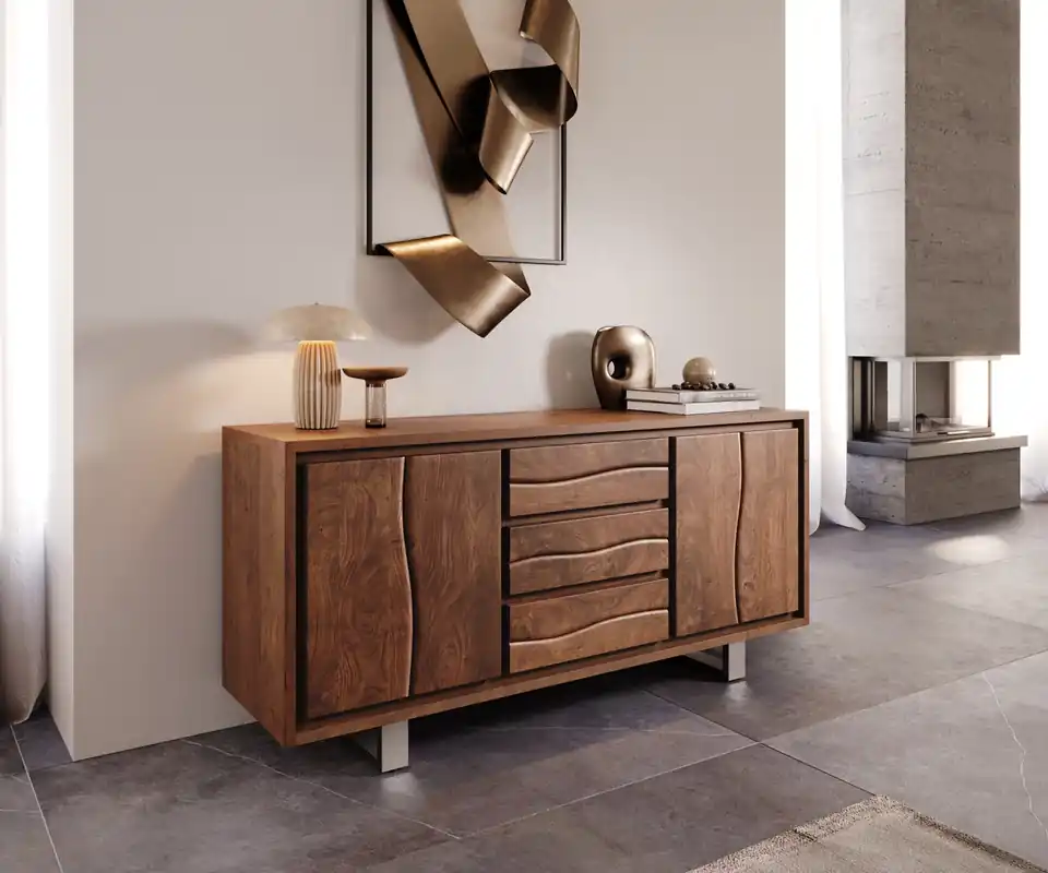 Sideboard Live-Edge 172 cm Akazie Braun 3 Schübe 4 Türen Heißes Angebot